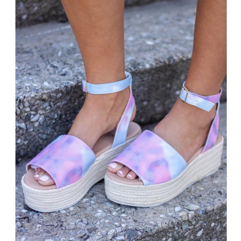 🆕 Pastel Tie Dye Flatform Espadrille Sandals